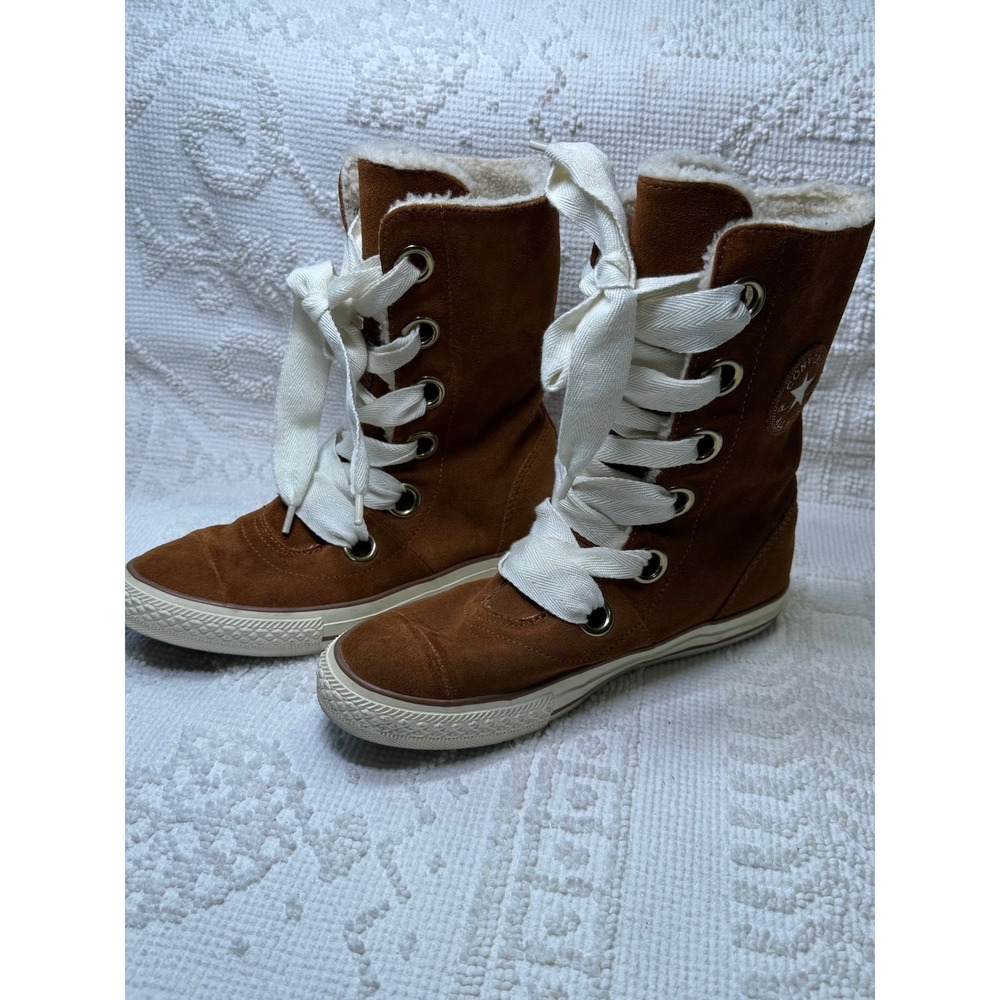 Converse Chuck Taylor All Star Suede Shearling Ribbon Lace Boots Brown Size 8 - Picture 2 of 14